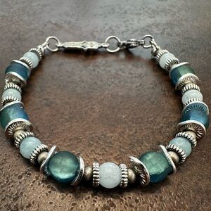 Elegant Silver and Blue Sea glass Beaded Bracelet